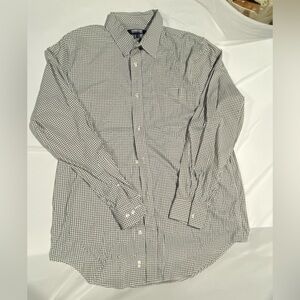 Lands' End Black and White Checkered Button Down Shirt